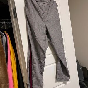 Zara Glen Plaid Trousers with Burgundy Side Stripe